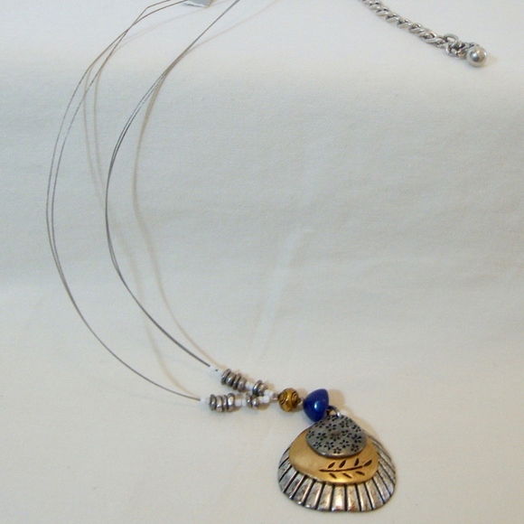 Chico's Jewelry - Chico's Pendant Necklace NWT Silver Gold Blue Wire